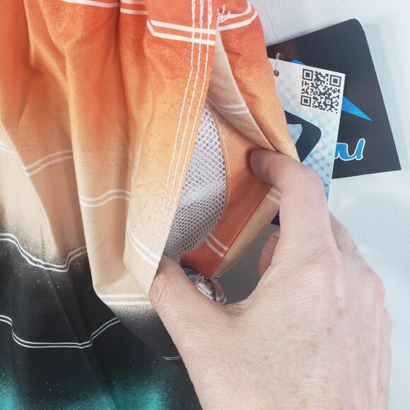 Kanu Surf Men's Swim Trunks Black/Aqua/ Orange L - Large Pockets ~ NWT / A157 - Picture 6 of 8